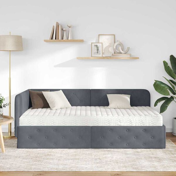 vidaXL Estrutura de Cama de Canto Cinza Escuro 90 x 200 cm Veludo