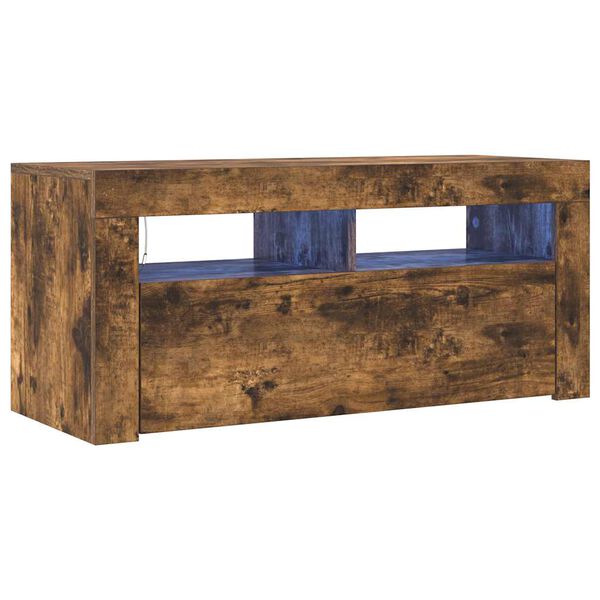 vidaXL Móvel de TV com luzes LED 90x35x40 cm carvalho fumado