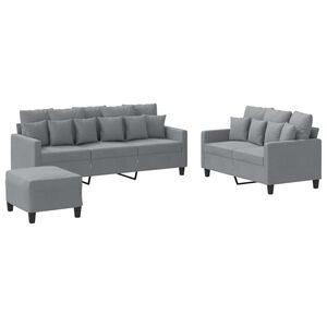 vidaXL 3 pcs conjunto de sof&aacute;s com almofad&otilde;es tecido cinzento-claro