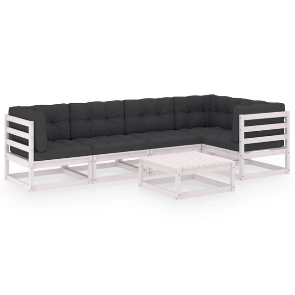 vidaXL 6 pcs conjunto lounge de jardim com almofadões pinho maciço