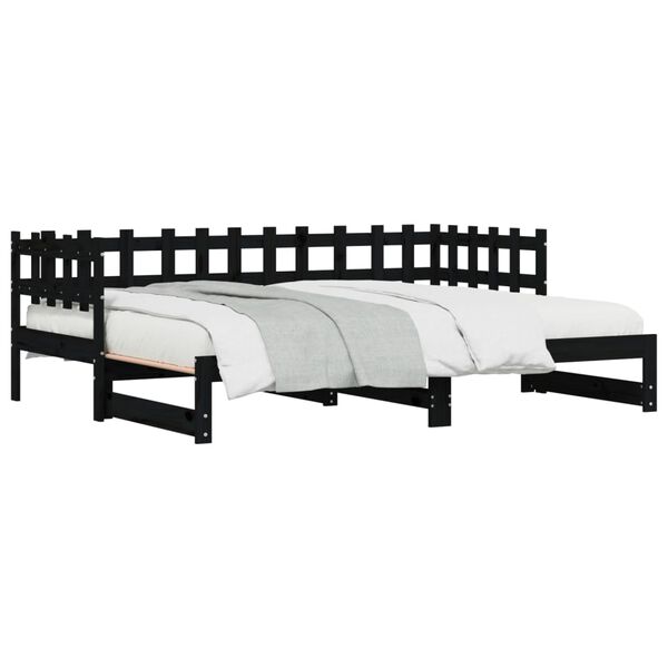vidaXL Sof&aacute;-cama de puxar 2x(80x200) cm pinho maci&ccedil;o preto