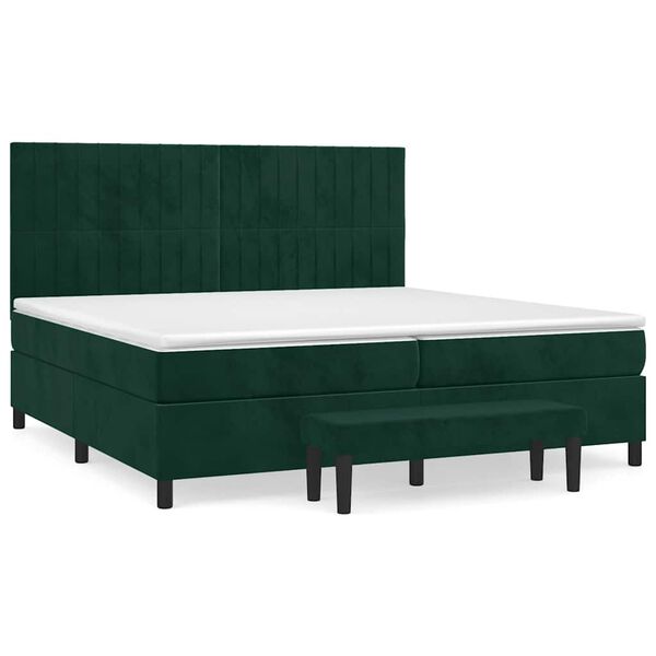 vidaXL Cama com molas/colch&atilde;o 200x200 cm veludo verde-escuro
