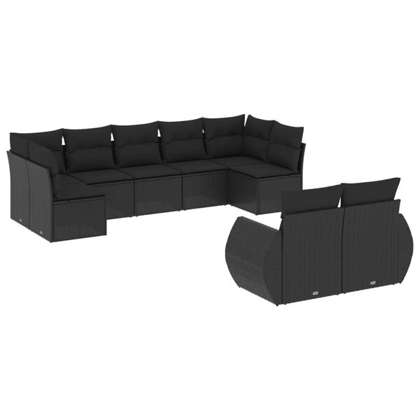 vidaXL 9 pcs conjunto de sof&aacute;s p/ jardim c/ almofad&otilde;es vime PE preto
