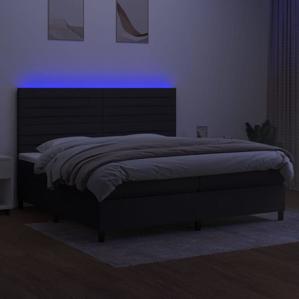 vidaXL Cama box spring c/ colch&atilde;o e LED 200x200 cm tecido preto
