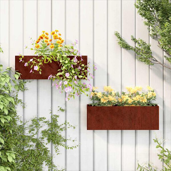 vidaXL Vasos/floreiras de parede 2 pcs a&ccedil;o corten cor enferrujado