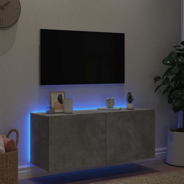 vidaXL M&oacute;vel de parede p/ TV c/ luzes LED 100x35x41 cm cinza cimento
