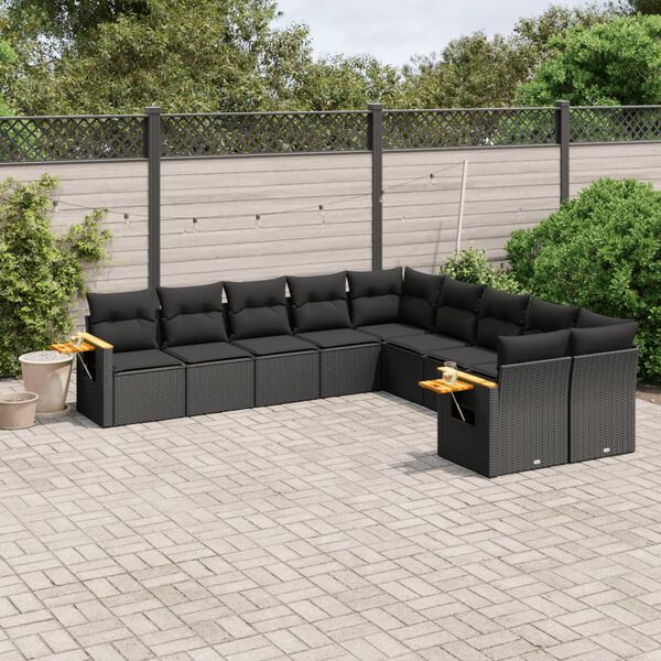 vidaXL 10 pcs conjunto sof&aacute;s de jardim c/ almofad&otilde;es vime PE preto
