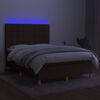 vidaXL Cama box spring c/ colch&atilde;o/LED 140x190cm tecido castanho-escuro