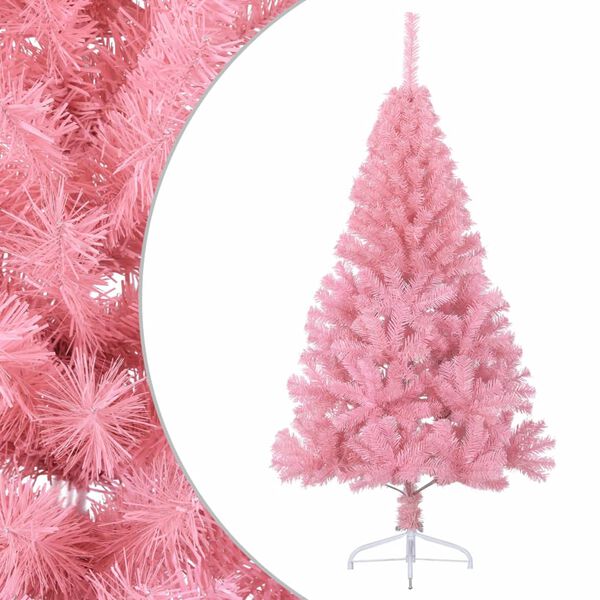 vidaXL Meia &aacute;rvore de Natal artificial com suporte 150 cm PVC rosa