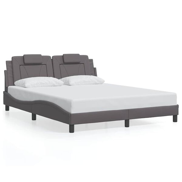 vidaXL Estrutura de cama Viana sem colch&atilde;o couro artificial 160x200cm cinzento