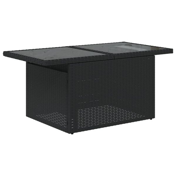 vidaXL Mesa de jardim com tampo de vidro 100x55x73 cm vime PE preto