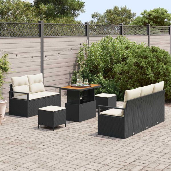 vidaXL Conjunto de Sof&aacute; de Jardim com almofada 8 pcs Preto e Creme