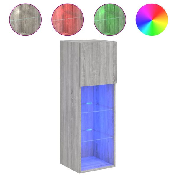 vidaXL M&oacute;vel de TV com luzes LED 30,5x30x90 cm cinzento sonoma