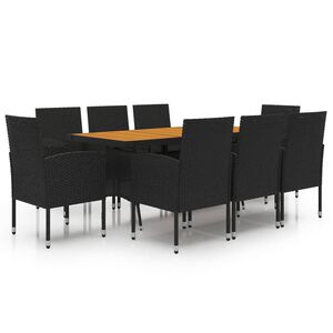 vidaXL 9 pcs Conjunto de jantar p/ exterior vime PE preto