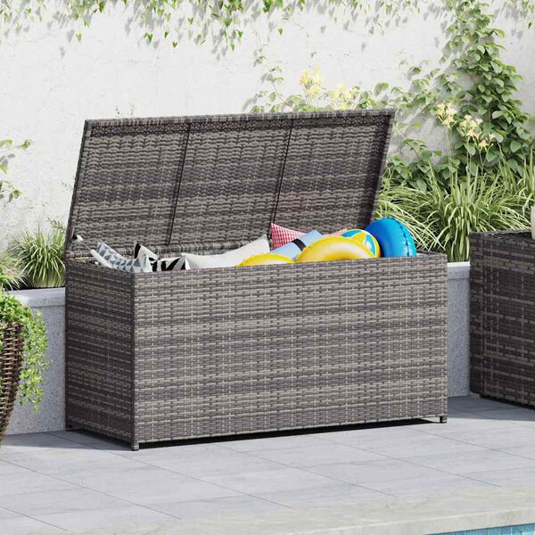 vidaXL Caixa de arrumação para jardim 120x50x60 cm vime PE cinzento