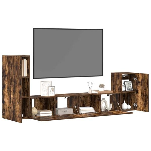 vidaXL 4 pcs conjunto m&oacute;veis TV derivados de madeira carvalho fumado