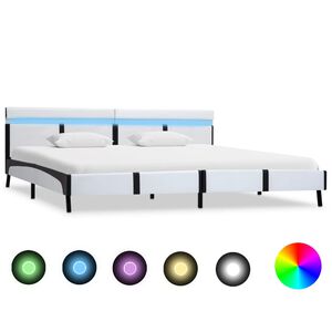 vidaXL Estrutura de cama c/ LED couro artificial 180x200 cm branco