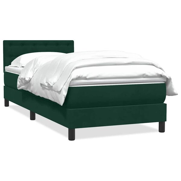 vidaXL Cama com molas/colch&atilde;o 90x220 cm veludo verde-escuro