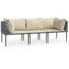 vidaXL 3 pcs conjunto lounge de jardim c/ almofad&otilde;es vime PE cinzento
