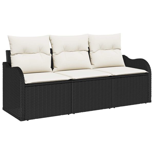 vidaXL Conjunto de Sof&aacute; de Jardim 3 pcs Preto Rattan Sint&eacute;tico