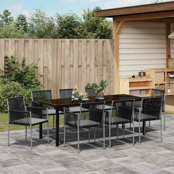 vidaXL Conjunto de Jantar para Jardim 9 pcs Preto Rattan de PE