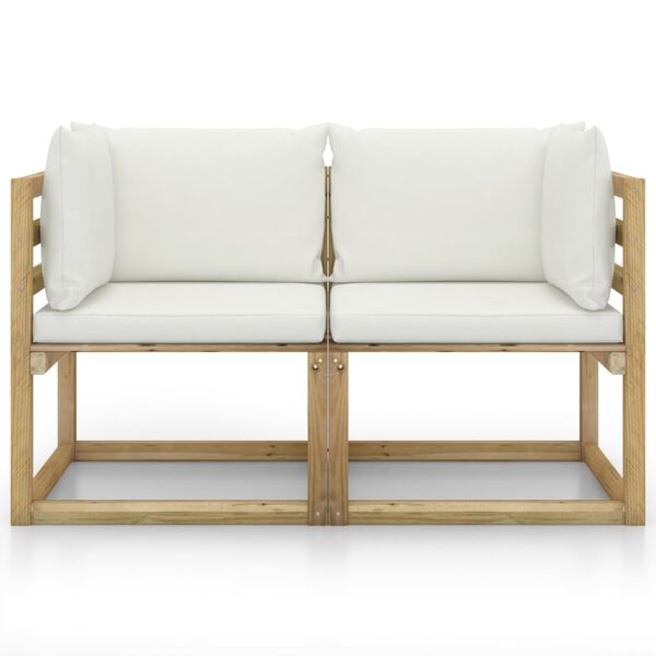 vidaXL Sof&aacute;s de canto p/ jardim c/ almofad&otilde;es 2pcs pinho impreg. verde