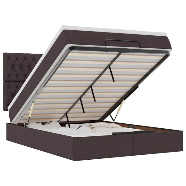 vidaXL Estrutura cama otomana colch&atilde;o 140x190cm tecido castanho escuro
