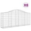 vidaXL Cestos gabi&atilde;o arqueados 8 pcs 200x30x80/100cm ferro galvanizado
