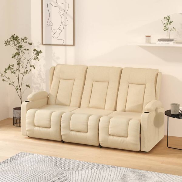 vidaXL Poltrona massagem 3 lug. reclin. c/ suportes copo tecido creme