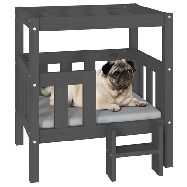 vidaXL Cama para c&atilde;es 65,5x50,5x70 cm madeira de pinho maci&ccedil;a cinza