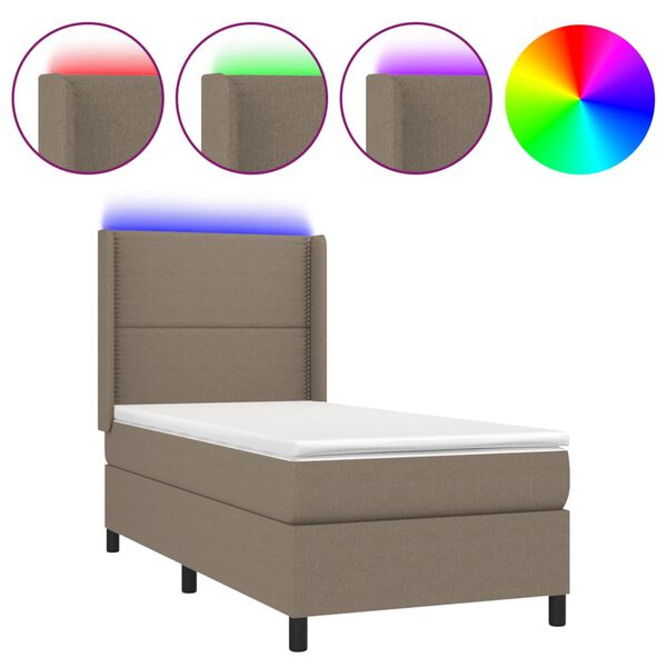vidaXL Cama box spring colch&atilde;o/LED 100x200cm tecido cinza-acastanhado
