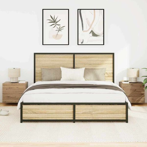 vidaXL Arm&aacute;rio de Cabeceira 2 pcs Carvalho Artesanal 50 x 39 x 41 cm