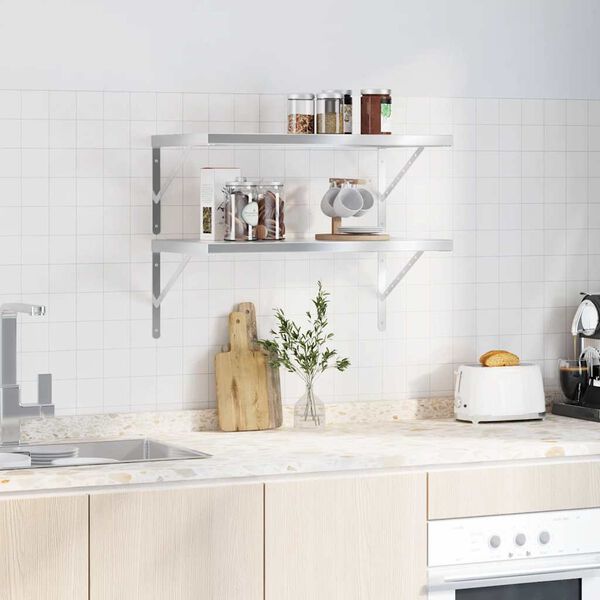 vidaXL Prateleiras de parede 2 pcs 75x40x3 cm a&ccedil;o inoxid&aacute;vel prateado