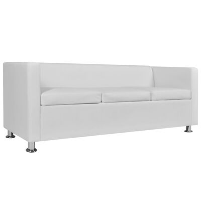 vidaXL Conjunto sofás de 2 e 3 lugares + poltrona couro artif. branco |  vidaXL.pt