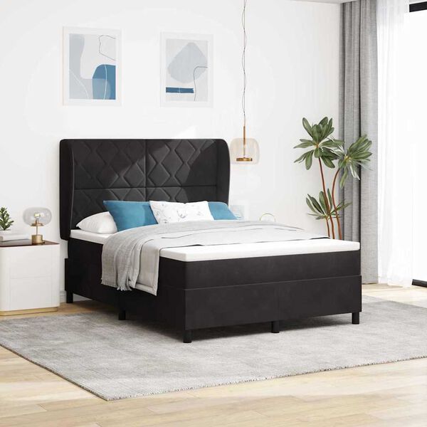vidaXL Cama Box com colch&atilde;o com cabeceira Preto 200 x 140 cm Poli&eacute;ster