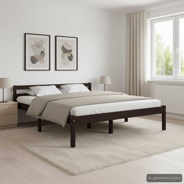 vidaXL Estrutura de cama 140x200 cm pinho maci&ccedil;o castanho-escuro