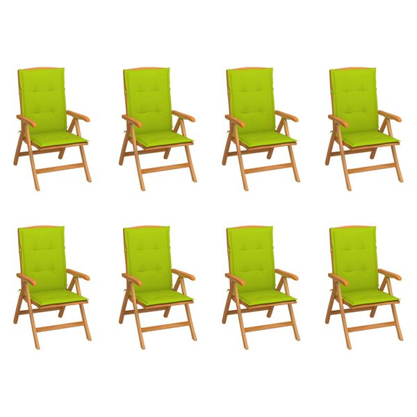 vidaXL Cadeiras de jardim reclin&aacute;veis c/ almofad&otilde;es 8 pcs teca maci&ccedil;a