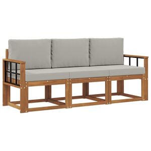 vidaXL Conjunto de Sof&aacute;s para Exterior 3 pcs Cinza Natural e Claro