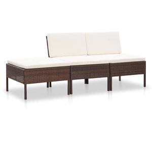 vidaXL 3 pcs conjunto lounge jardim c/ almofad&otilde;es vime PE castanho