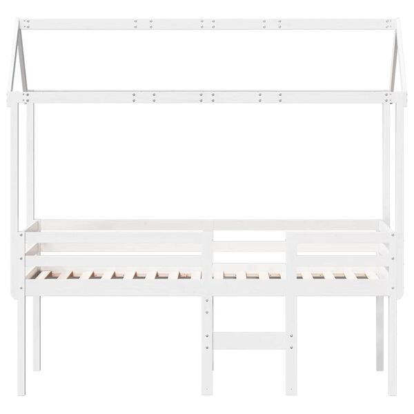 vidaXL Cama alta com telhado 90x190 cm pinho maci&ccedil;o branco