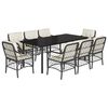 vidaXL 9 pcs conjunto de jantar p/ jardim c/ almofad&otilde;es vime PE preto