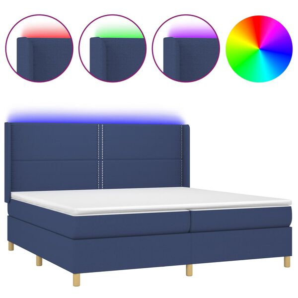 vidaXL Cama box spring c/ colch&atilde;o e LED 200x200 cm tecido azul