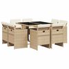vidaXL 9 pcs conjunto de jantar p/ jardim com almofad&otilde;es vime PE bege