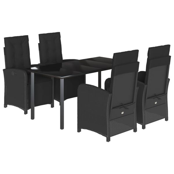 vidaXL 5 pcs conjunto de jantar p/ jardim c/ almofad&otilde;es vime PE preto