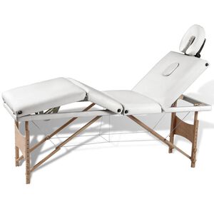 vidaXL Mesa massagens dobr&aacute;vel 4 zonas estrutura madeira branco nata