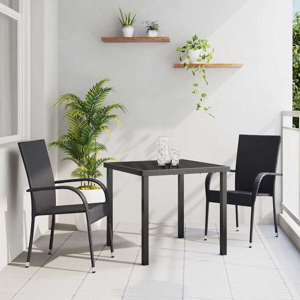 vidaXL Conjunto de Jantar para Jardim 3 pcs Preto A&ccedil;o revestido a p&oacute;