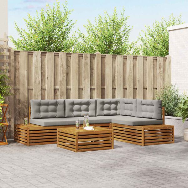 vidaXL Conjunto de Sof&aacute;s para Exterior 5 Pe&ccedil;a Cinza Natural e Claro