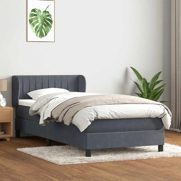 vidaXL Cama com molas/colch&atilde;o 100x210 cm veludo cinzento-escuro