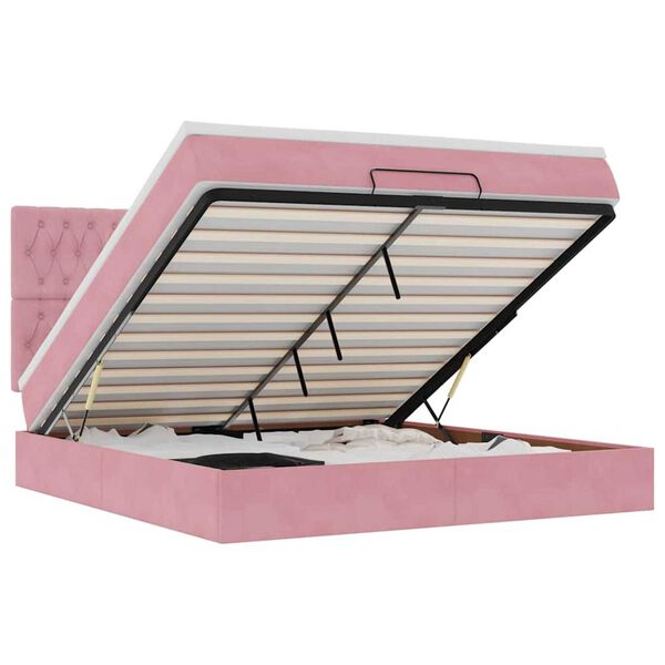 vidaXL Estrutura de cama otomana com colch&otilde;es 160x200 cm veludo rosa