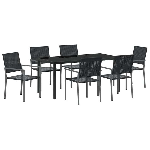 vidaXL Conjunto de Jantar para Jardim 7 pcs Preto Rattan de PE
